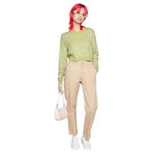 Hollister Women's Cropped Pullover Green Floral Sweater